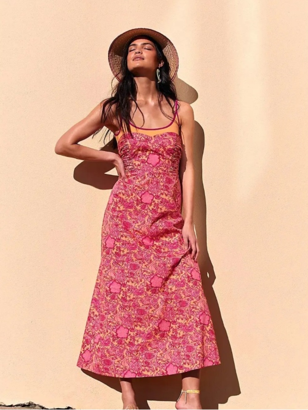 Free People Ruby's Sweetheart Berry Floral Midi Dress, size 2 - Picture 1 of 6